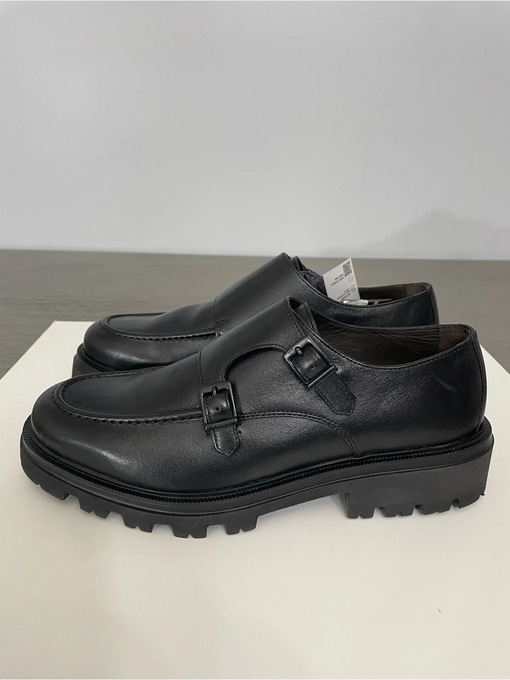 Massimo Dutti Men’s Black Leather Double Monk Strap Shoes Size 8